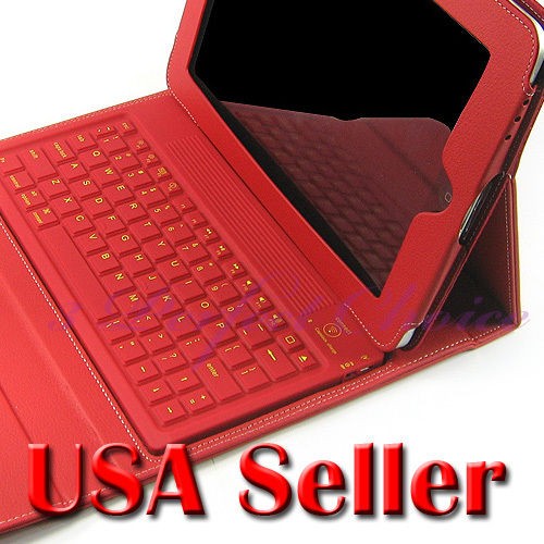 RED Wireless Bluetooth Keyboard Deluxe Leather Case Cover Stand iPad 2 