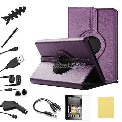 10in1 For Kindle Fire PU Leather Case Cover/Car Charger/USB Cable 