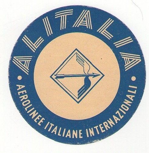 VINTAGE ORIGINAL ITALY ALITALIA AIRLINES LUGGAGE LABEL