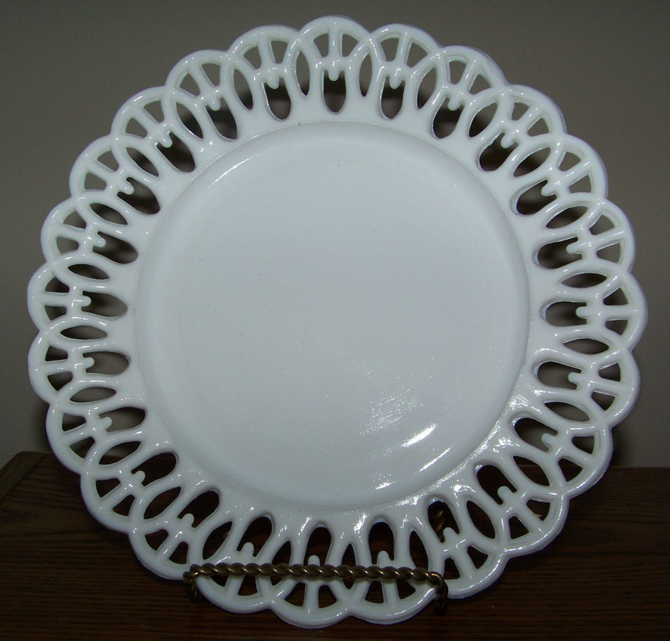 Vintage Plate White Milk Glass Lattice Trim 8 3/4 Decorative Art