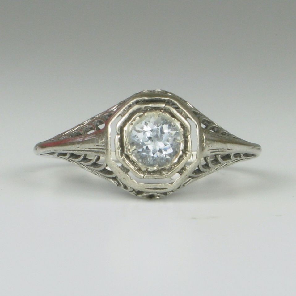   Edwardian Style Sterling Silver Filigree Ring 0.25ct Aquamarine R0170
