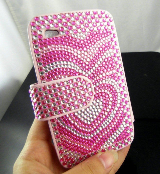   Heart Bling Crystal Flip Leather Case for iPod Touch 4 4G Pink TC51