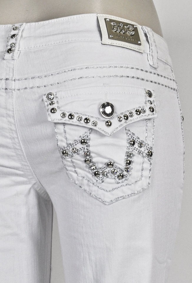 MISS CHIC BOOTCUT JEANS WHITE W STUDDED DESIGN SZ 1 15(1915C)