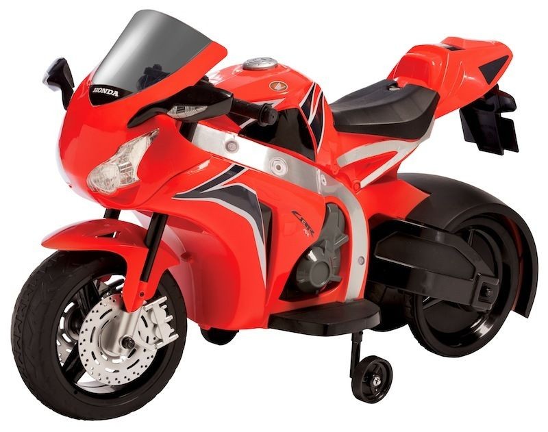 kids battery powered ride on toy honda red motorcycle training wheels