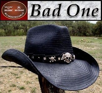   Bullhide SHANTUNG PANAMA Straw Black Rock n Roll Cowboy Hat NWT