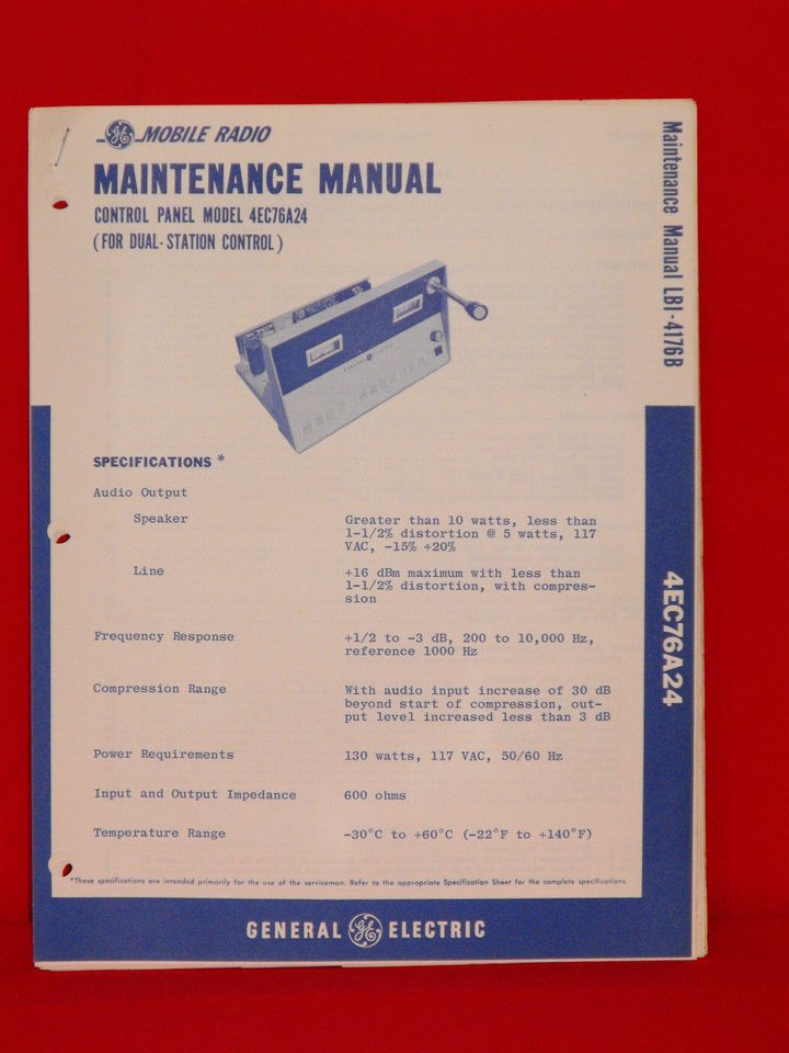 General Electric Control Panel Models Maintenance Manual LBI 4176B