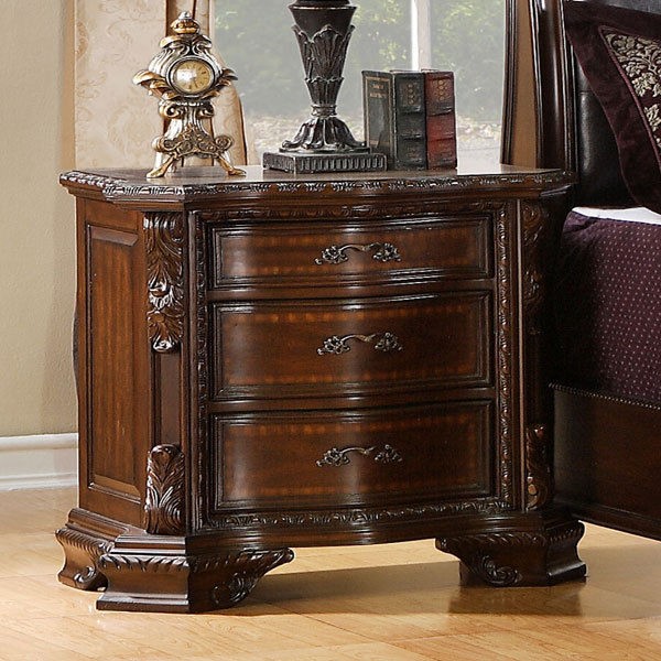 Penbroke Brown Cherry Finish Baroque Style Night Stand