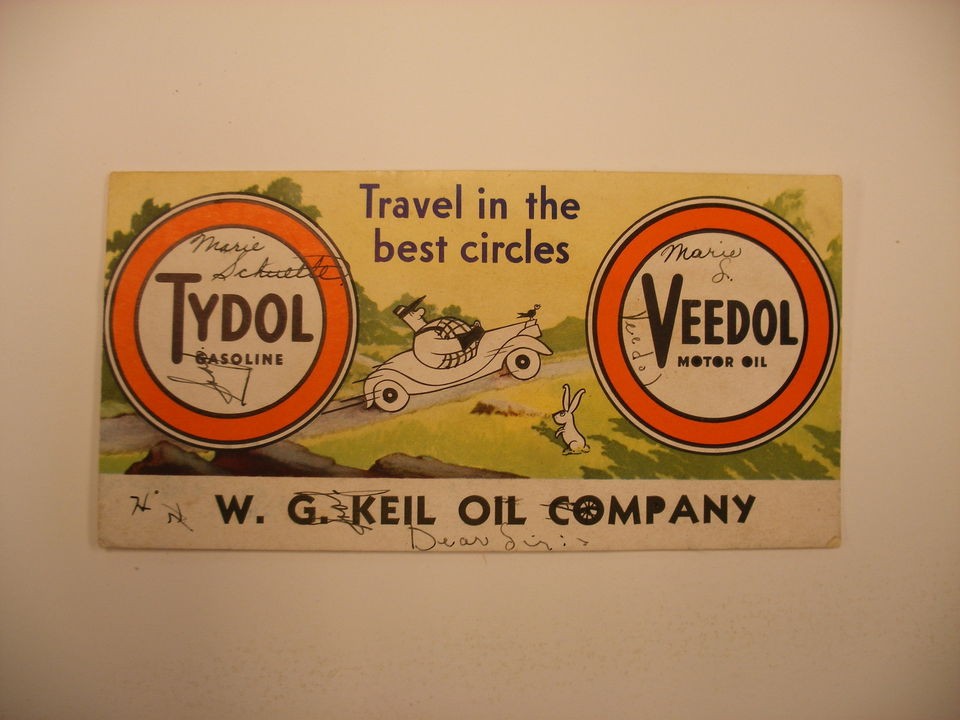 Vintage Tydol Gasoline & Veedol Oil Advertising Blotter