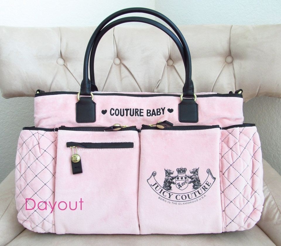 Juicy Couture Old School Scottie Crest Baby Diaper Bag Tote PINK 