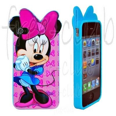Disney Minnie Mouse Blue Skirt Pink Ribbon Case Cover for iPhone 4/4S