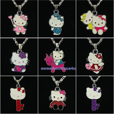 fashion 9pcs cute hellokitty cat charm pendants necklace for girl kid 