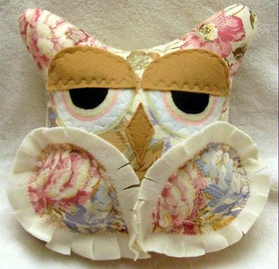 Owl Pillow Shabby Country Chic Soft Floral Print