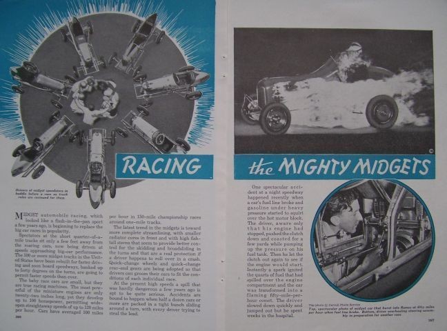 Vintage * RACING the MIGHTY MIDGETS * 1939 ARTICLE Dirt Track Race Car 