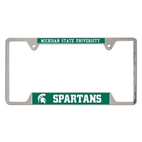 Michigan State University License Plate Frame   Heavy Chrome Metal