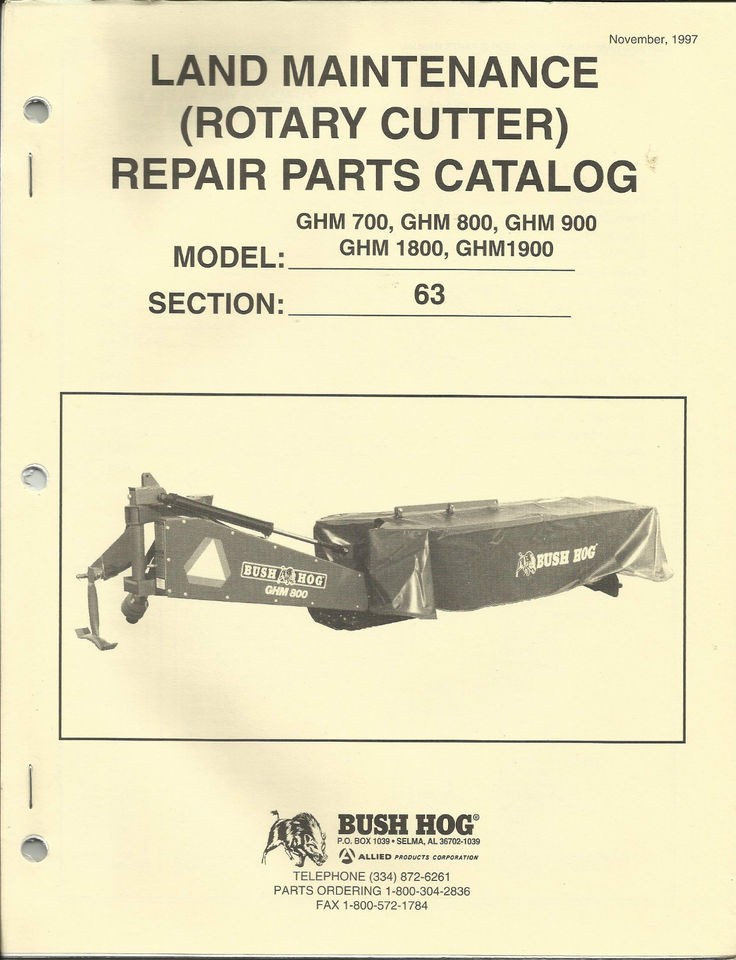 BUSH HOG GHM 700,800,900,18​00,1900 HAY MOWER REPAIR PARTS CATALOG