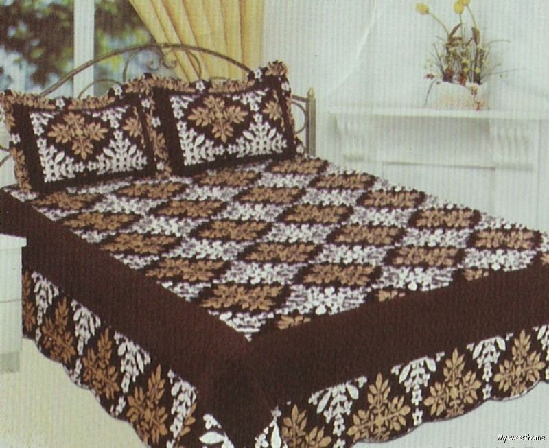 3Pc Quilted Sherpa Bedspread, Brown/Tan Floral Quilt, Borrego Back 