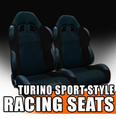   Fit Blk Fabric & PVC Leather Sport Racing Bucket Seats+Sliders Ford