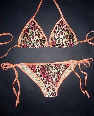 DANGEROUS  Peach Cheetah Print PADDED SCRUNCH BIKINI Swimsuit M (6 