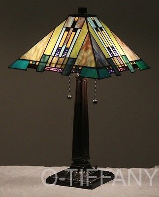 Tiffany Style Stained Glass Mission Lamp Aspen Blue & Tiffany Spring 