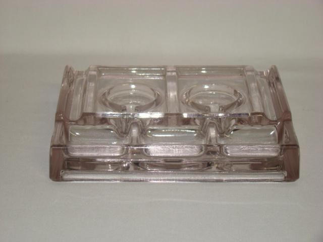 Vintage Heavy Glass Inkwell Pin Dip Holder Desk Top