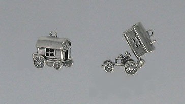 Sterling Silver 3 D Movable Gypsy Wagon Design, New