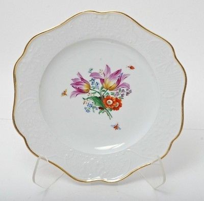ANTIQUE MEISSEN PAINTED, GILT, AND EMBOSSED FLORAL PLATE   #13