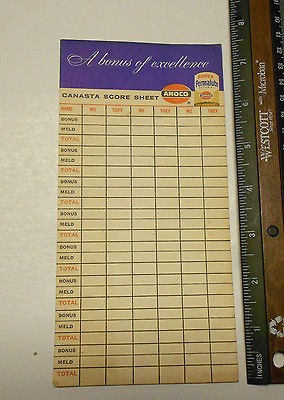 Bonus of Excellence Super Permalube Amoco Canasta Score Sheets 