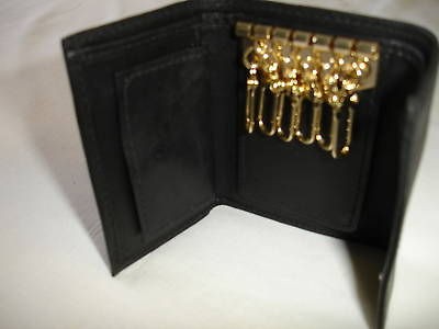 Black Leather Six Gold Key Chain Holder Coin Pocket Wallet New 57blk