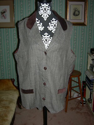 Classic Brown Tweed Collared Vest; LOTR Hobbit Costume Unisex SZ 18 