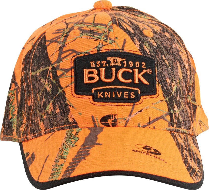 Buck Knives Mossy Oak Blaze Orange Camo Buck Logo Baseball Cap New 