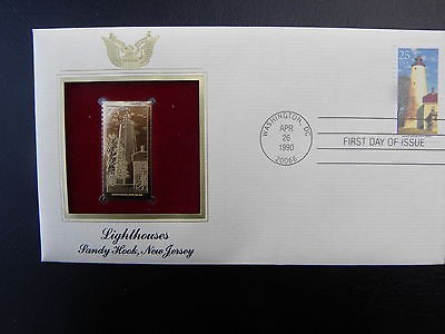 22k Gold Stamp Replica. US stamps LIGHTHOUSES SANDY HOOK, NEW JERSEY