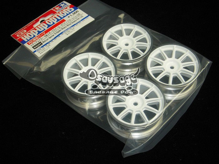Tamiya 84241 RC Medium Narrow 10 Spoke Wheels White/Chrome Rims (±0)
