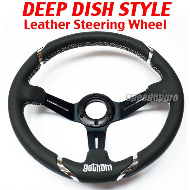   Leather Deep Dish Steering Wheel Corsica Style 14 inch Gotham BLACK