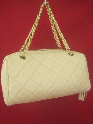 CLAUDIA FIRENZE ITALY Beige Quilted Leather NEW Satchel Boston Bag