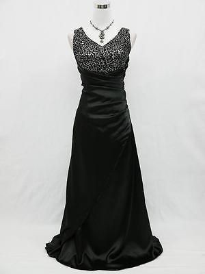 Cherlone Plus Size Satin Black Long Sparkle Ball Gown Wedding/Evening 