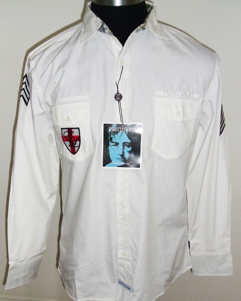 ENGLISH LAUNDRY, JOHN LENNON  100% Cotton L/S Shirt Karma  White S 