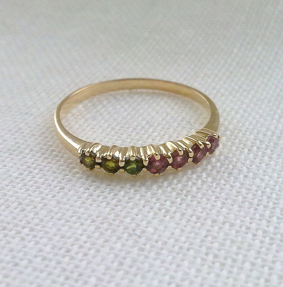   gold Watermelon Tourmaline green pink ring SIZE N NEW value £550