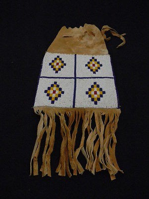 Native American beaded bag 1950s 60s beaded design on Indian tanned 