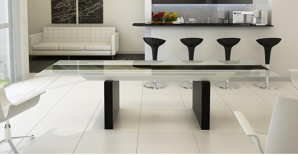 Modern Lisbon silver & black EXTENDABLE dining table contemporary