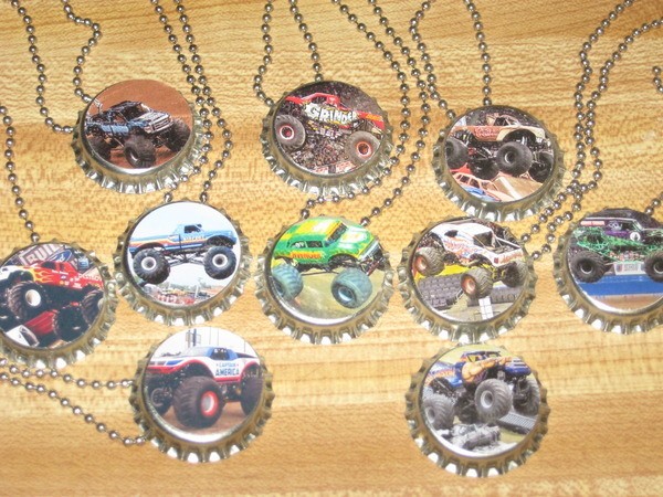 monster trucks ball chain bottle cap necklace party favors lot of 20