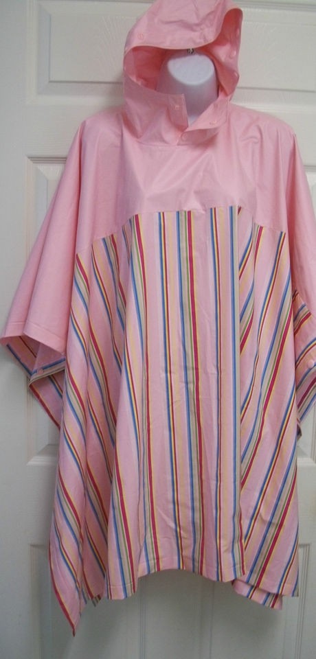   PINK STRIPED LIGHTWEIGHT HOODIE OPEN ARM PONCHO RAIN COAT JACKET