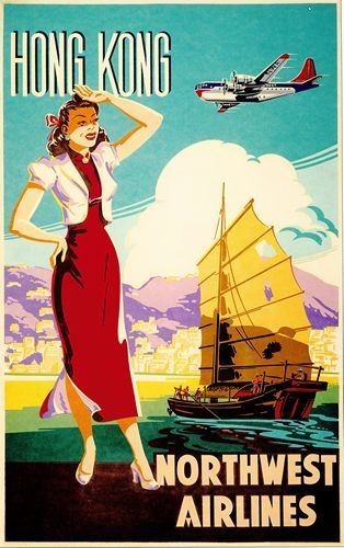 Vintage Northwest Airlines Hong Kong Travel Poster A3 / A2 Reprint