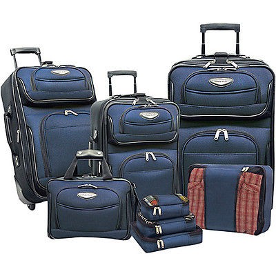 traveler s choice amsterdam 8 piece luggage set navy time