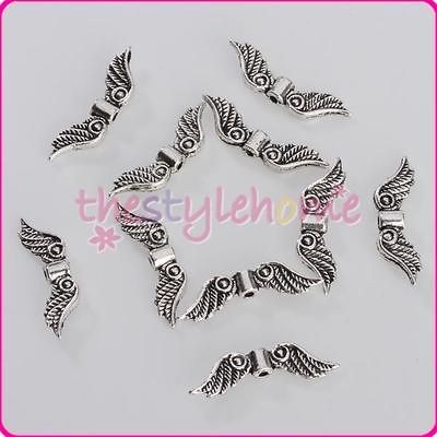 10pcs Antique Silver Fancy Angel Wing Spacer Beads Charms 23 x 6mm DIY