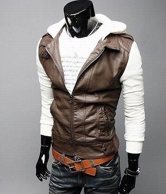 new mens stylish slim fit pu leather coat jackets hoodies