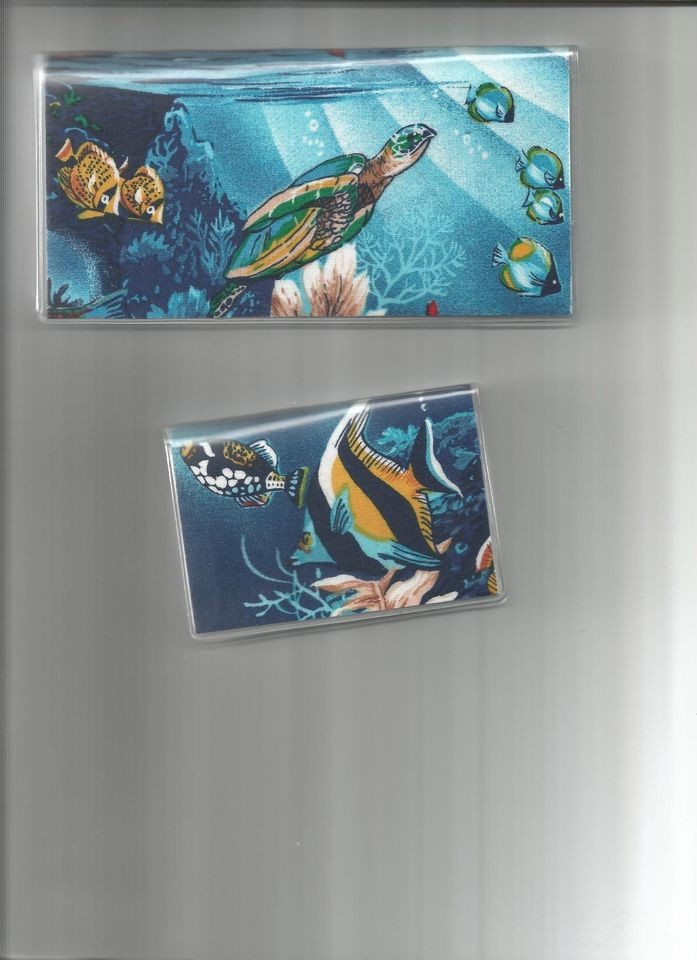 TURTLE TORTOISE UNDERWATER OCEAN #1 FABRIC 2 PC CHECKBOOK COVER SET 