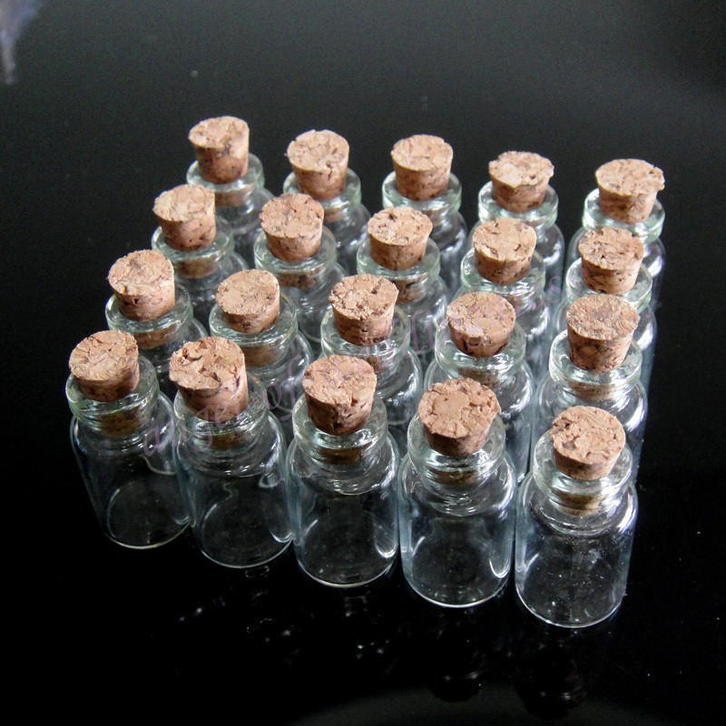   Lots 20 Pcs 13x24mm Tiny Small Clear With Cork Glass Bottles Vials