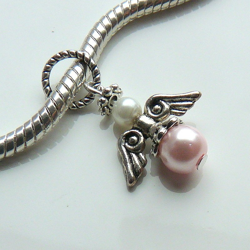Pearl Guardian Angel Wings charm bead for fits european bracelet or 
