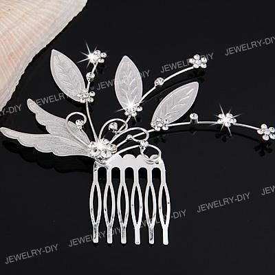 Silver Plated Crystal Flower Leaf Bridal Tiara Headpiece Hair Comb Pin