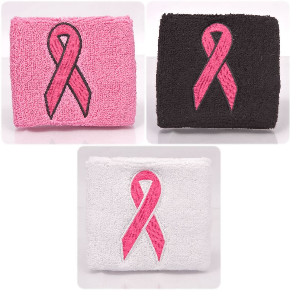 100qty Breast Cancer Pink Ribbon Sweatband   Cotton October Awareness 